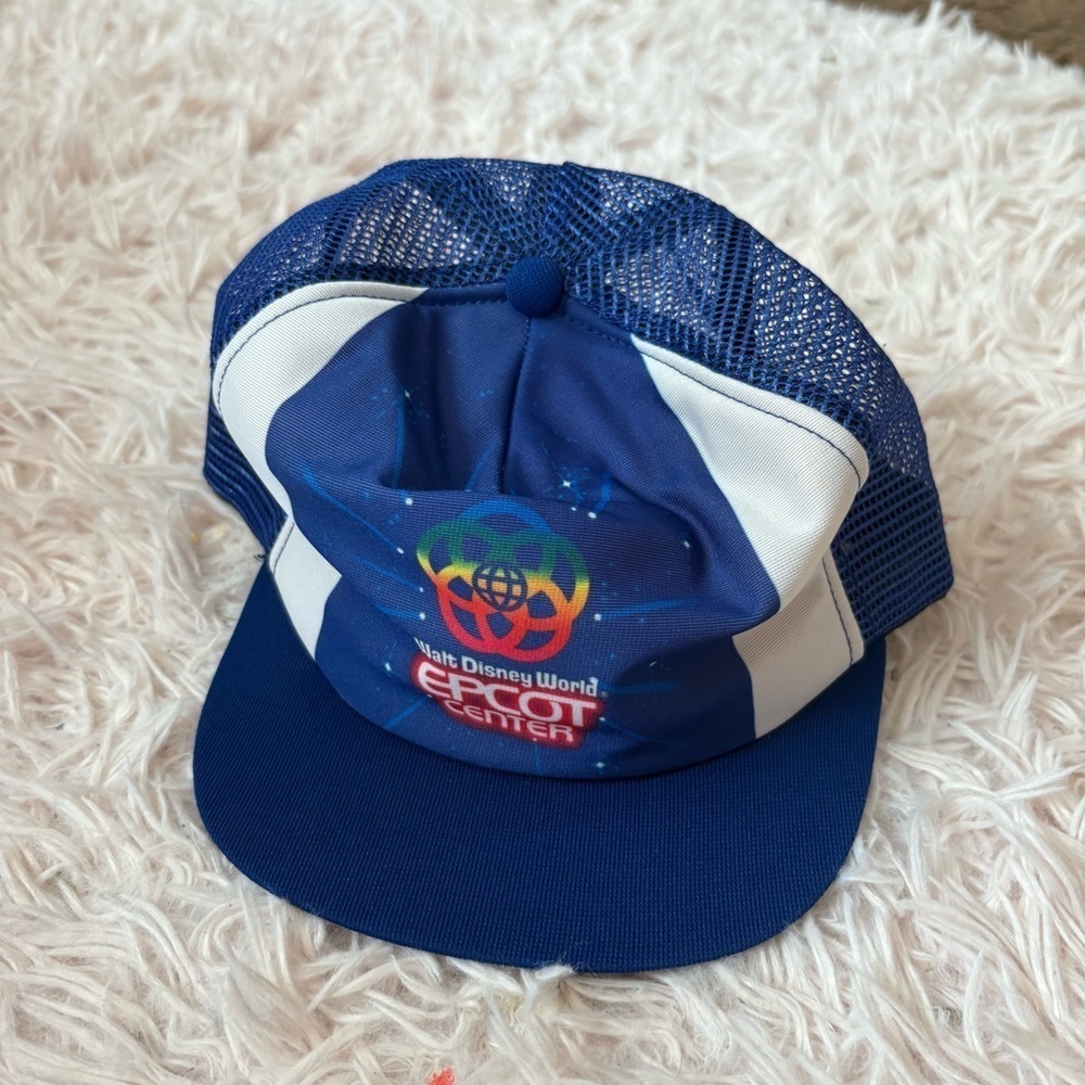 Walt Disney World Epcot Center Mesh Snapback Trucker Farmer Hat Cap 1980's Blue